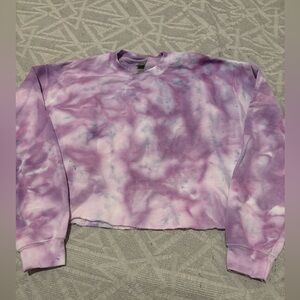 Tie Dye Adult Medium Cropped Crewneck Sweatshirt Purple